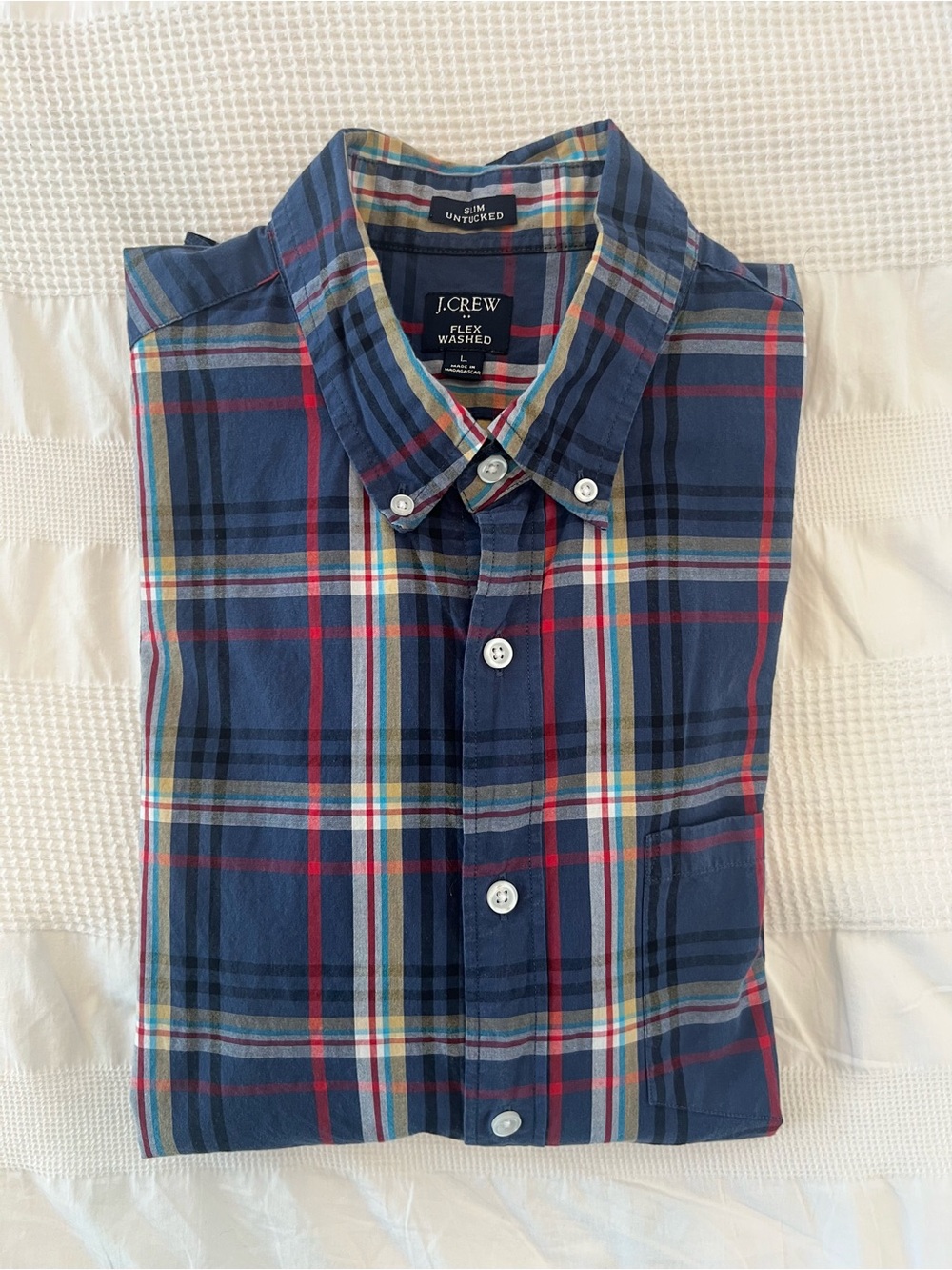 J.Crew Men's Slim Untucked Navy Plaid Button-Down Shirt - Large